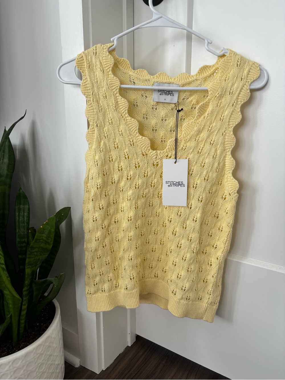 Yellow Scallop-Edge Knit Tank